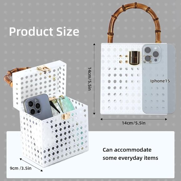 White Rattan Acrylic Clutch Bag for Formal Events Compact Summer Beach Handbag - Picture 2 of 7